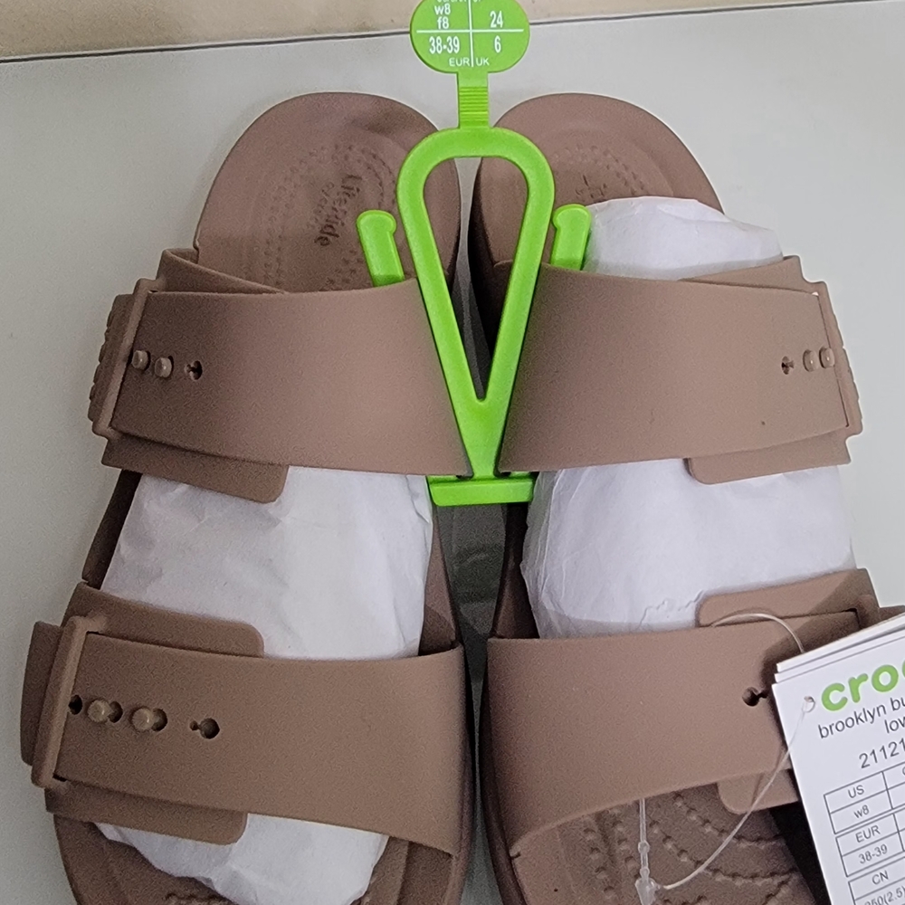 Crocs Two-Strap Slide Sandals in Taupe